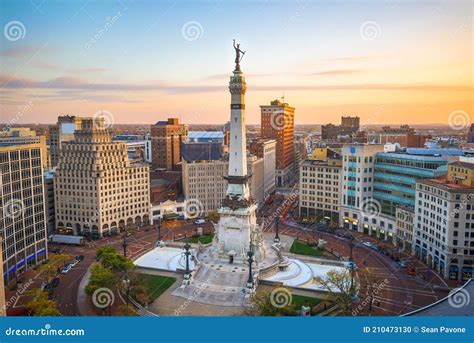 Indianapolis, Indiana, USA Skyline Over Monument Circle Stock Photo ...