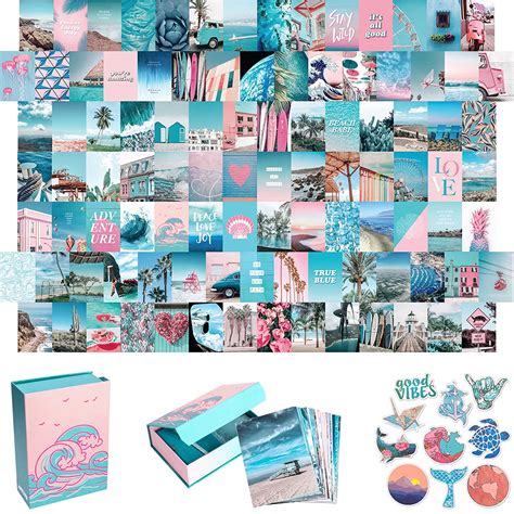 Blue Aesthetic Wall Collage Kit, 100 Set 4x6 inch, Pink VSCO Room Decor ...