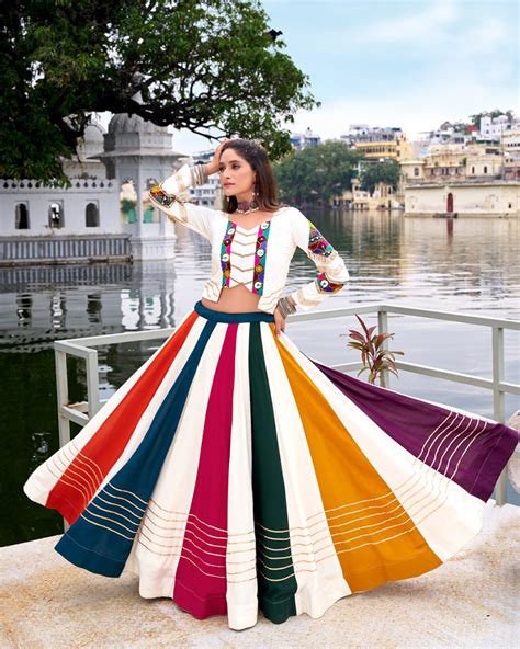 Ethnic Rayon Gamthi Embroidery Multi-Color Navratri Lehenga Choli – TANHAI