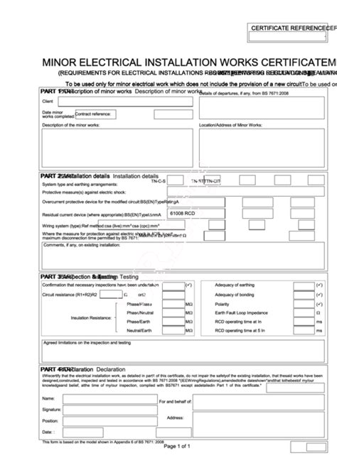Image result for Electrical Installation Certificate Example