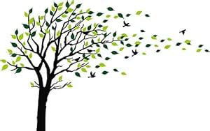 Buy Large Dark and Green Tree Blowing in the Wind Tree Wall Decals Wall ...
