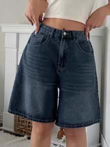 DAZY Women Zipper Front Wide Leg Denim Shorts Mom Shorts | SHEIN USA