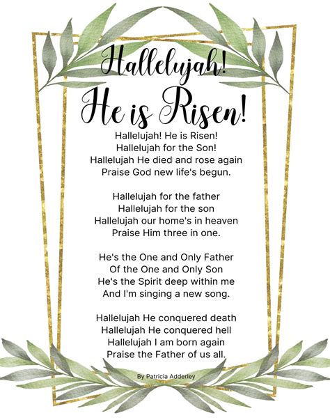 Free Printable Hallelujah Easter Lyrics | Rossy Printable
