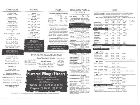 Brookside Pizza II Menu — Welcome