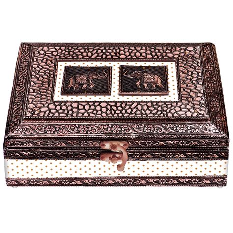 WESTFIELD 7 inches x 9 inches Elephant Print White Wooden Box, Wedding ...