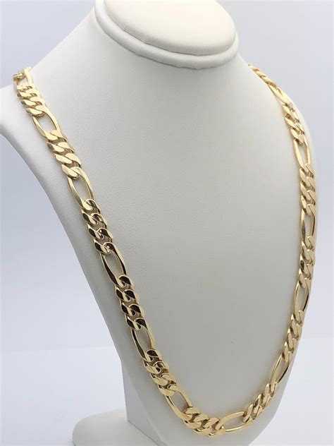Men's 14k Yellow Gold Solid Figaro Chain Necklace Link 20" 7.75mm ...