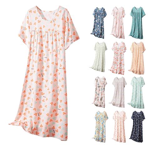 Elvqul Womens Cotton Nightgowns Plus Size Summer Womens Sleepwear Short ...