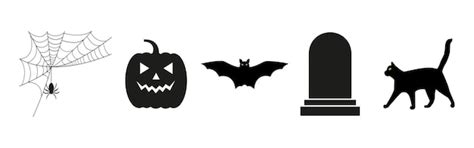 Symbole für Halloween Kürbis Spinnennetz Fledermaus Katze und Grabstein ...
