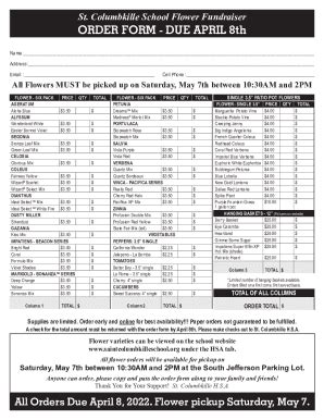 Fillable Online St. Columbkille School Flower Fundraiser - ORDER FORM ...