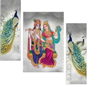 Radhe krishna with peacock 3 piece MDF Painting Paper Print - Religious ...