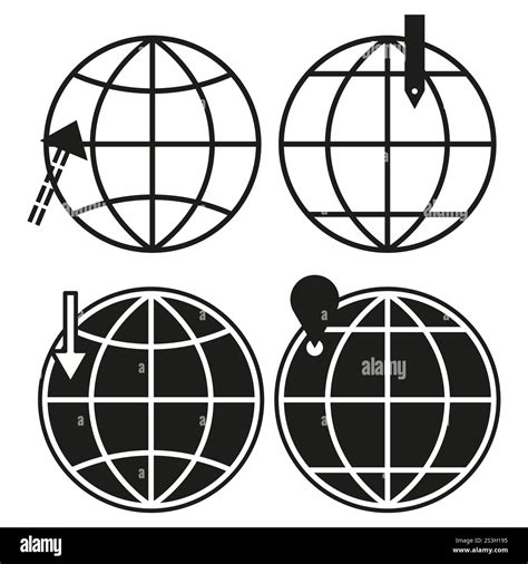 Globe with arrow. Global location symbol. Geographic pinpoint shape. World vector icon Stock ...