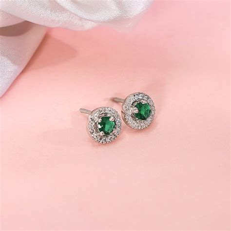 Silver Forest Green Shining Halo Studs – GIVA