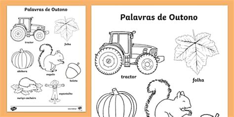 Desenhos e Palavras sobre o Outono: Página de Colorir