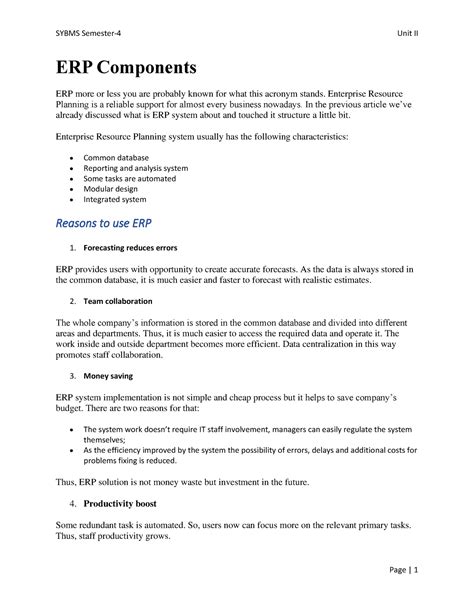 Unit 2 - SY BMS Sem IV IT in business management notes - ERP Components ...
