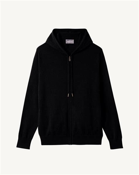 Zip-up hooded pullover in Cachemire Men black | Eric Bompard