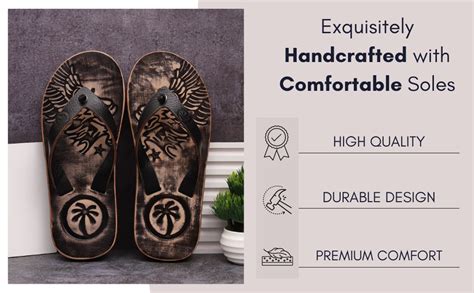 Buy Wosum Full Grain Leather Flip Flops - Black, Handcrafted, V-Strap ...