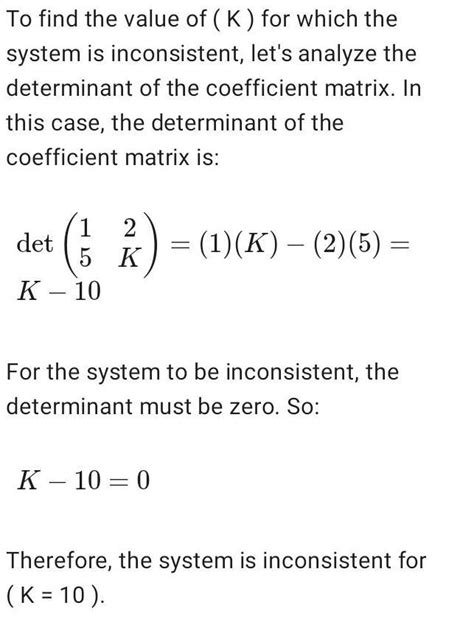 find value of K for which the system of linear equations x+2y =3,5x+Ky ...