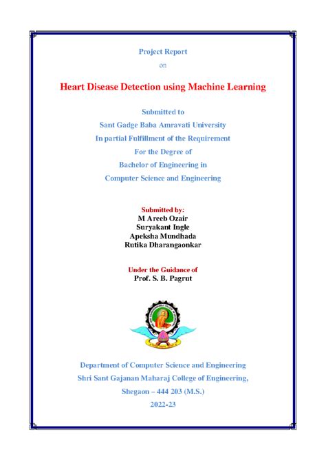 Heart Disease Detection Using ML: Project Report for BE CSE - Studocu