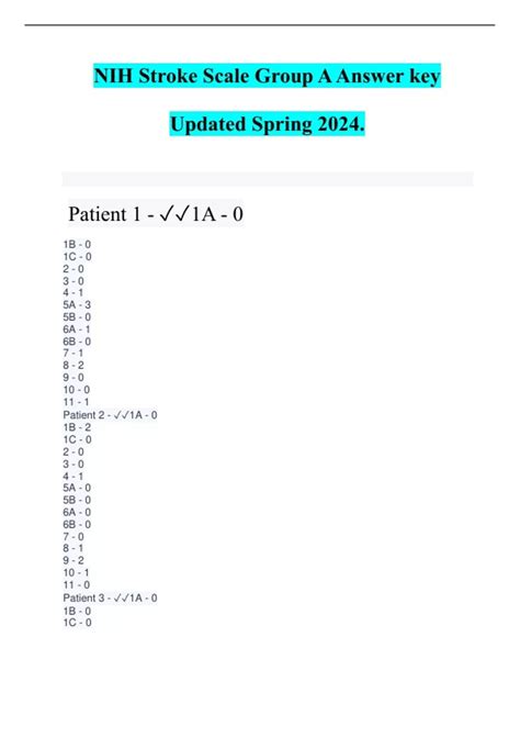 NIH Stroke Scale Group A Answer key Updated Spring 2024 - NIH - Stuvia US