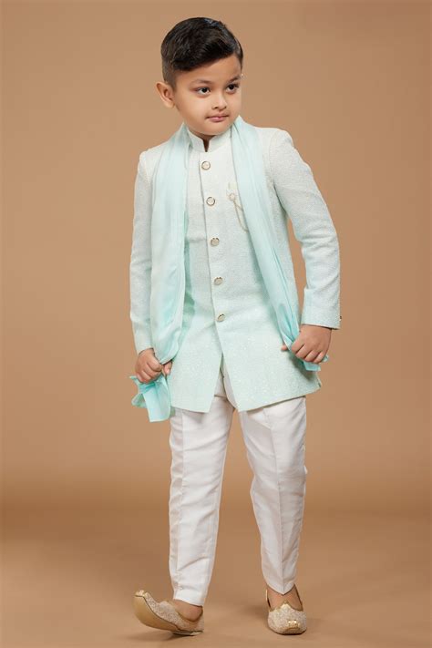 Sky Blue Thread Embroidered Sherwani Set For Boys – paanericlothing