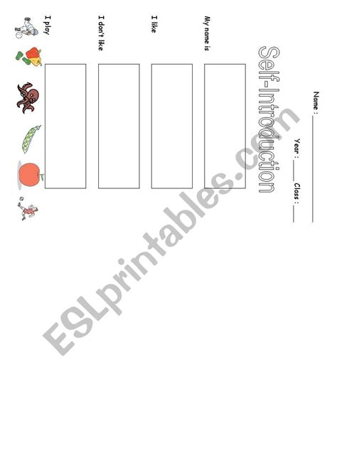 Image result for ESL Self Introduction Worksheet