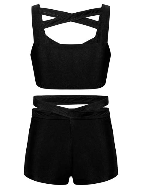 Loodgao Kids Girls 2 Pieces Athletic Crop Tops with Shorts Activewear ...