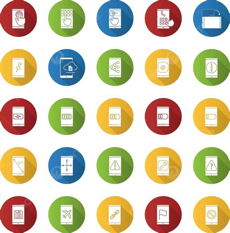 Set Of Long Shadow Glyph Icons In Flatdesigned Smartphones Vector ...
