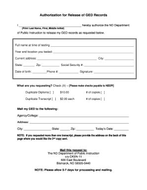2019-2026 Form ND Authorization for Release of GED Records - Blank ...