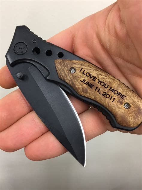 Personalized Pocket Knife Custom Engraved Wood Handle Folding