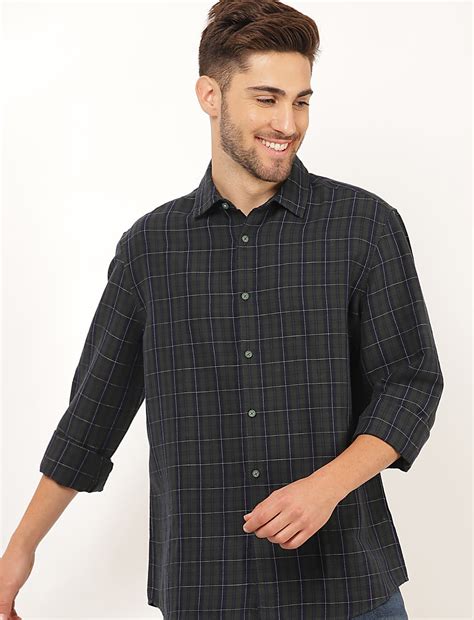 Buy Linen Mix Checked Spread Collar Shirt at Marks & Spencer