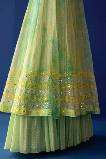 Buy Green Anarkali, Dupatta - Organza Skirt - Georgette Ava Tie Dye ...