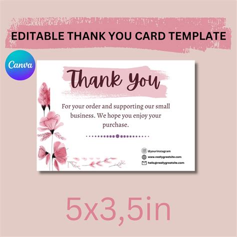 Electronic Thank You Cards, Printable Thank You Card, Small Business ...