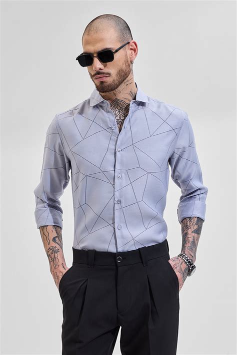 Buy Men's Light Blue Geometric Slim Fit Shirts Online | Snitch – SNITCH