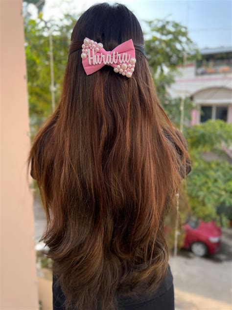 Baby pink upside down customise name bow clip