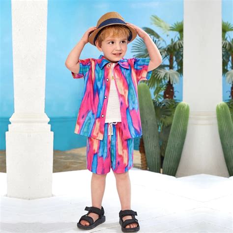 Venutaloza Kids 1pc Tie Dye Turn Down Collar Shirt & Shorts Without te ...