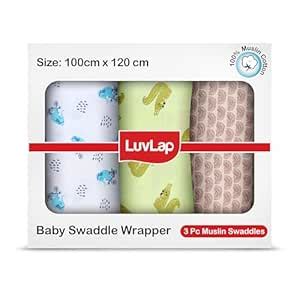 Buy LuvLap 100% Cotton Muslin Baby Swaddle Set, Baby Towel, Size-120cm ...