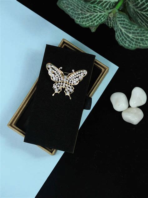 White & Gold Metal Butterfly Brooch