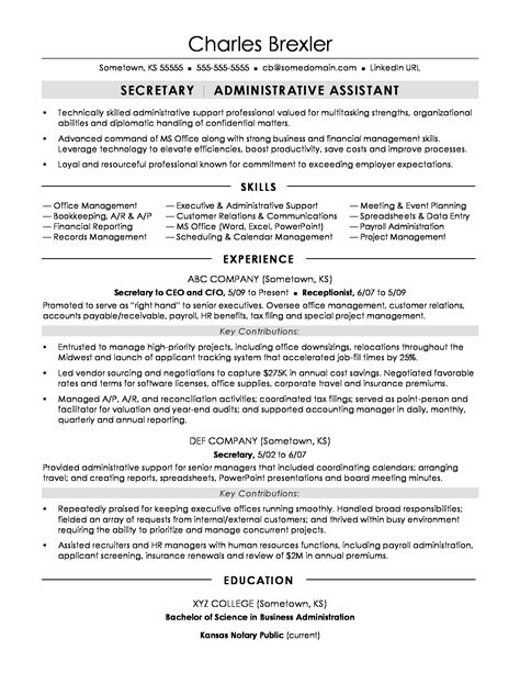 Secretary Resume Sample | Monster.com