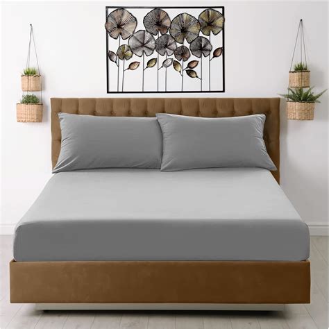 Fitted Sheet Single Bed (91 x 193cm) - Grey Bedding Sheets - Plain Dyed ...