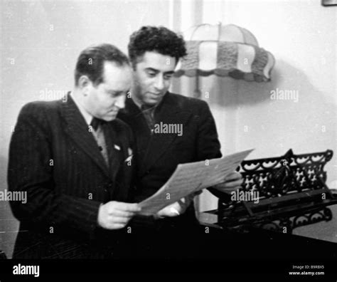Composer Aram Khachaturian left and violinist David Oistrakh right ...