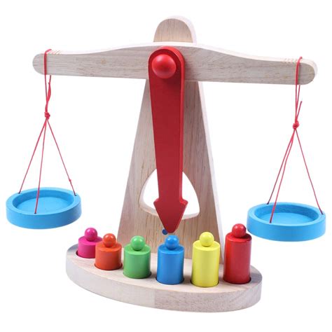TOOGOO Educational Toy Small Wooden Balance Scale Toy with 6X Weights ...