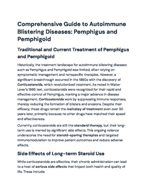 Comprehensive Overview of Pemphigus and Pemphigoid Treatments: Current and - Studocu