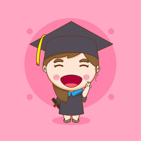 Cute Student in graduation gown chibi character illustration 6538501 ...