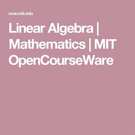 MIT OpenCourseWare Linear Algebra 的图像结果