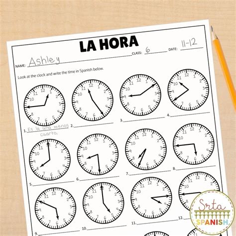 Free Spanish Clock Worksheet Telling Time Practice - Srta Spanish