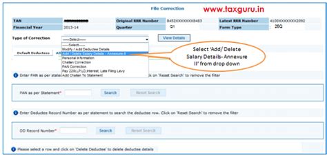 Online Correction- Add/delete salary details in TDS/TCS Statement