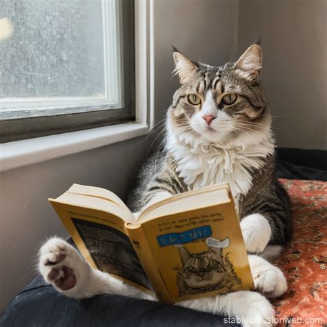 Cat Reading Book Scene | Stable Diffusion Online