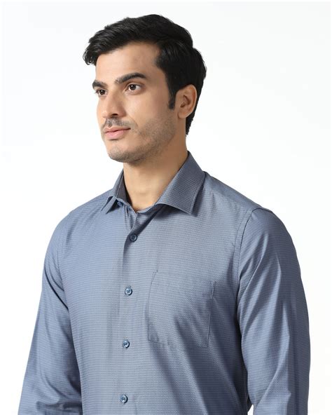 Buy Mid Blue Textured Shirt From Zander Collection Online
