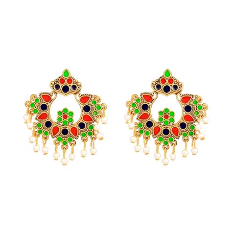 Yellow Chimes Beautifully Enamelled Gold Plated Meenakari Chand Bali ...