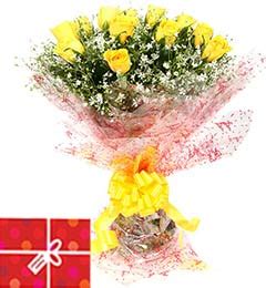 Send Online 10 Yellow Roses Bouquet Order Delivery | flowercakengifts